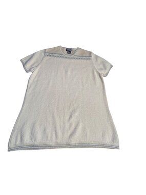 Vintage Lands End Womens Knit S/S Sweater M Fair Isle Pattern Wool Blend Beige